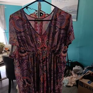 Elegant Paisley Maxi Shirt- Purple